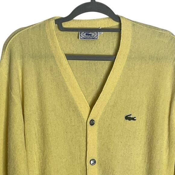 Vintage IZOD Lacoste Cardigan Men’s L Sweater Grandpa Preppy USA Yellow Logo - Picture 3 of 8